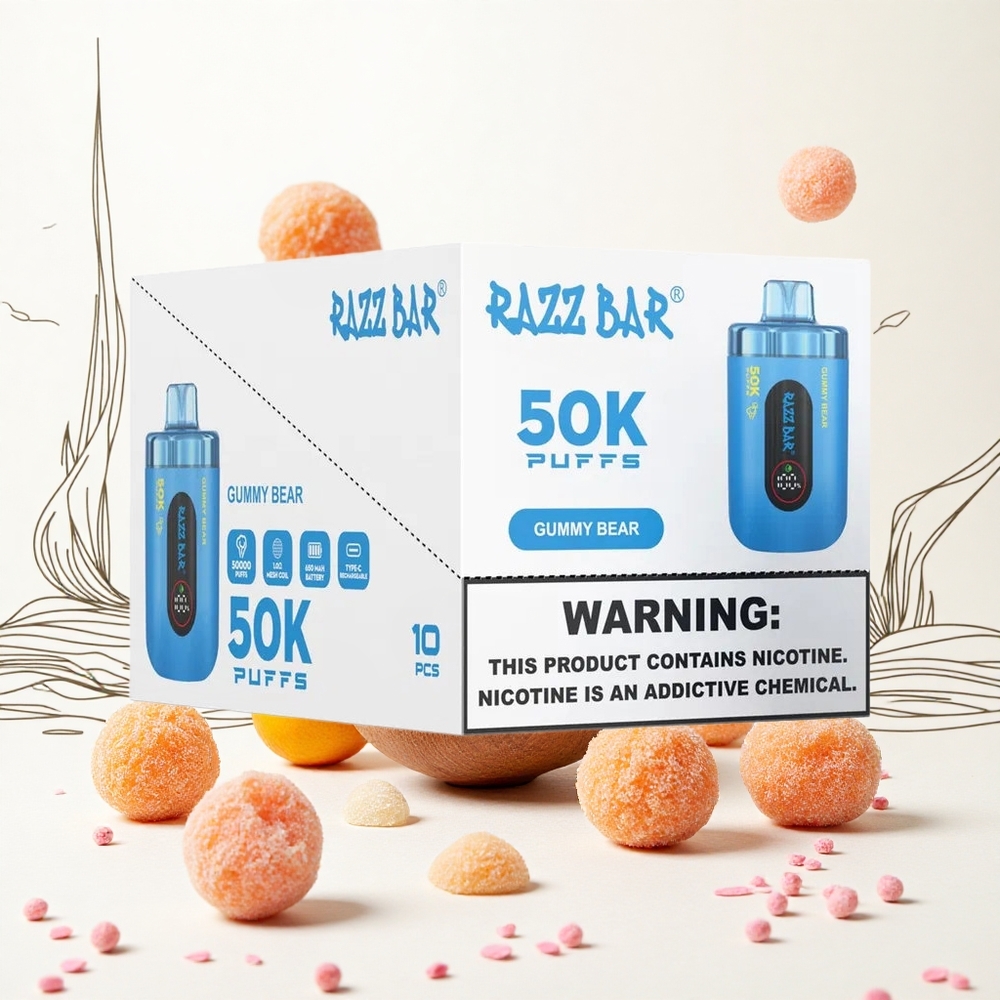 Razz Bar 50000 Puffs Egyszerhasználatos Vape Málna Medve 10 Ohm Mesh Coil 2 Nikotintartalom Hungary Vapes