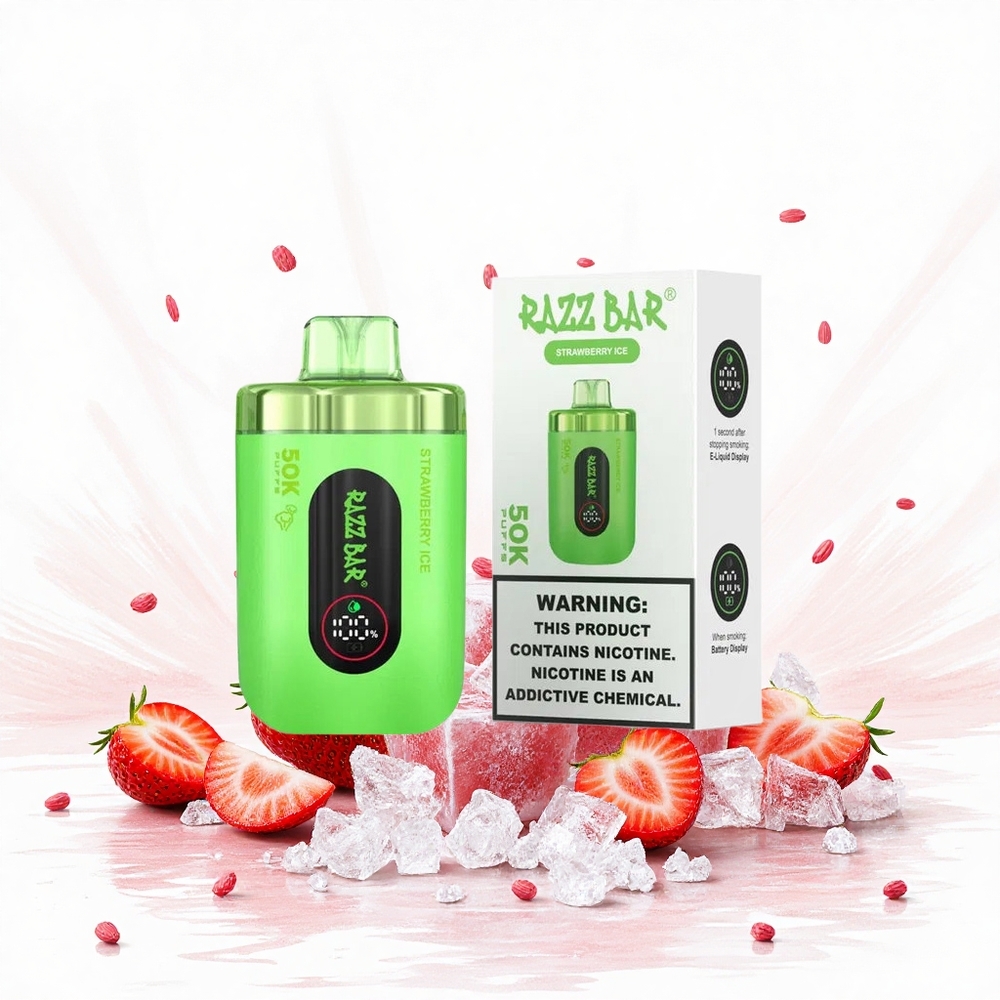 Razz Bar 50000 Puffs Eldobható Vape Eper Jég 10 Ohm Mesh Coil 650 Mah Battery Hungary Vapes