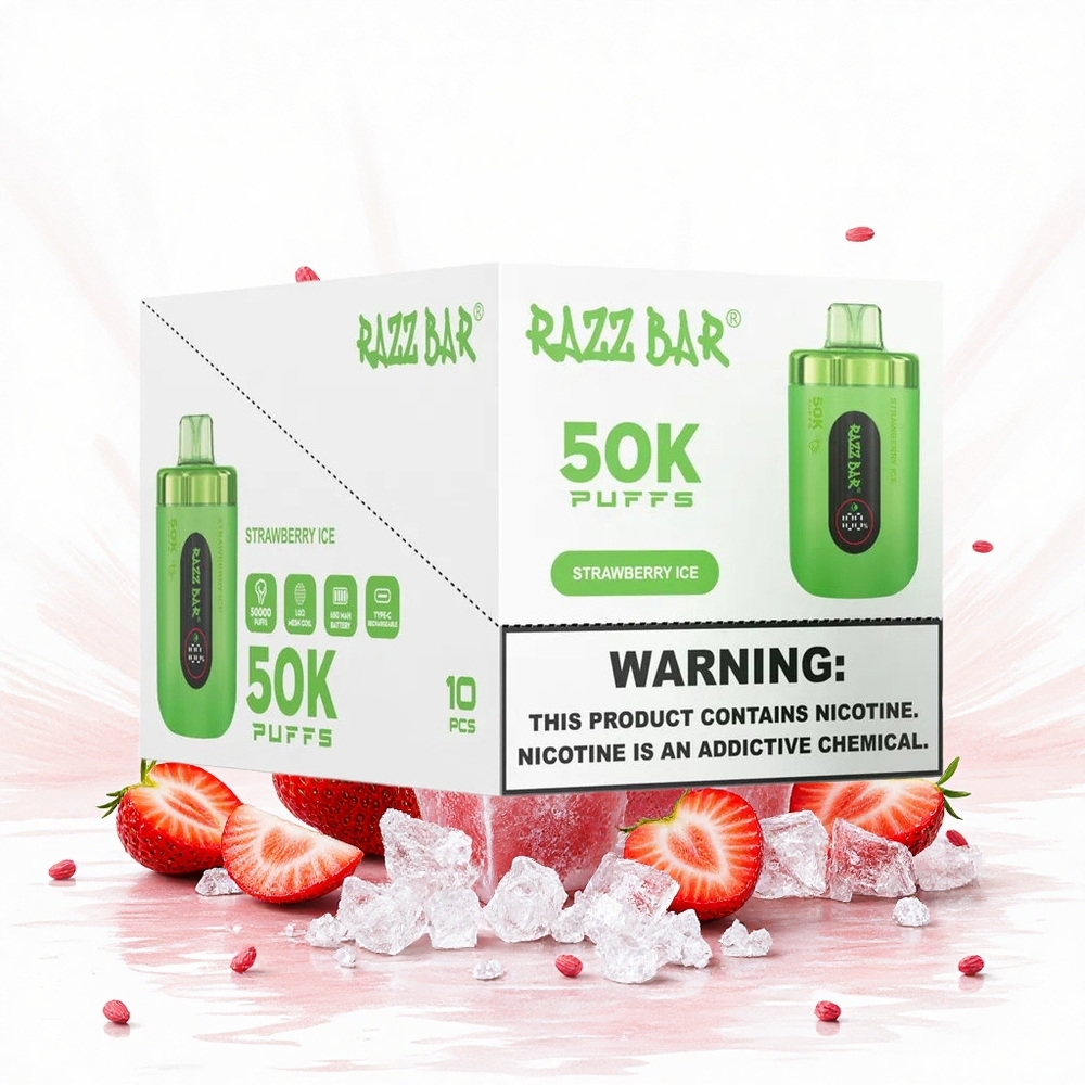 Razz Bar 50000 Puffs Eldobható Vape Eper Jég 10 Ohm Mesh Coil 650 Mah Battery Hungary Vapes