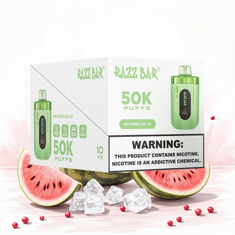 Razz Bar 50000 Puffs Eldobható Vape Görögdinnye Jég 10 Ohm Mesh Coil 650 Mah Battery Hungary Vapes