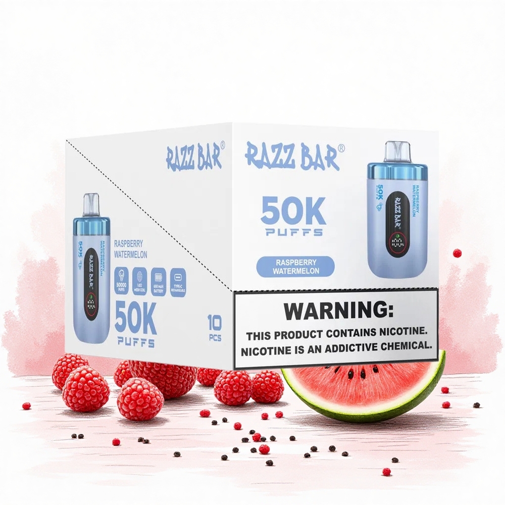 Razz Bar 50000 Puffs Eldobható Vape Málna Görögdinnye 10 Ohm Mesh Coil 650 Mah Battery Hungary Vapes