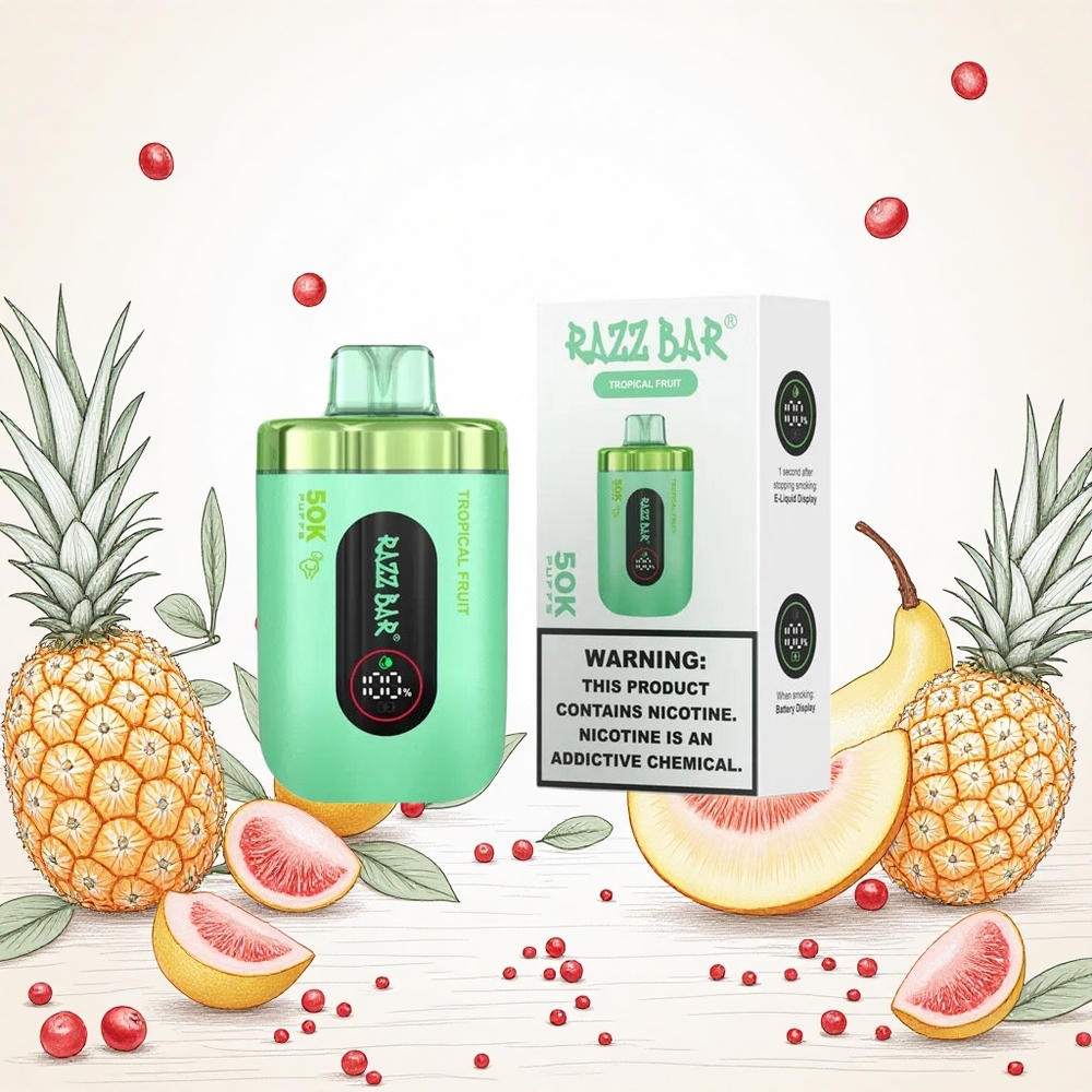 Razz Bar 50000 Puffs Eldobható Vape Trópusi Gyümölcs 10 Ohm Mesh Coil 650 Mah Akkumulátor Hungary Vapes
