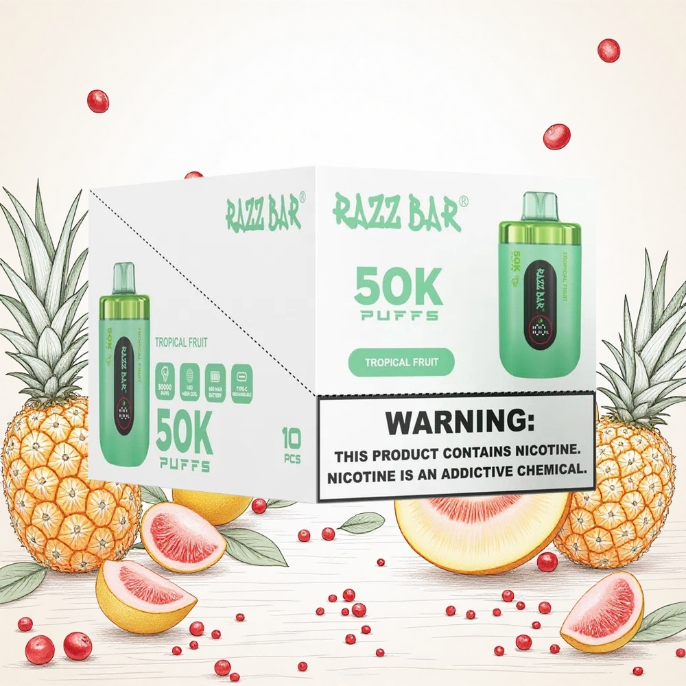Razz Bar 50000 Puffs Eldobható Vape Trópusi Gyümölcs 10 Ohm Mesh Coil 650 Mah Akkumulátor Hungary Vapes