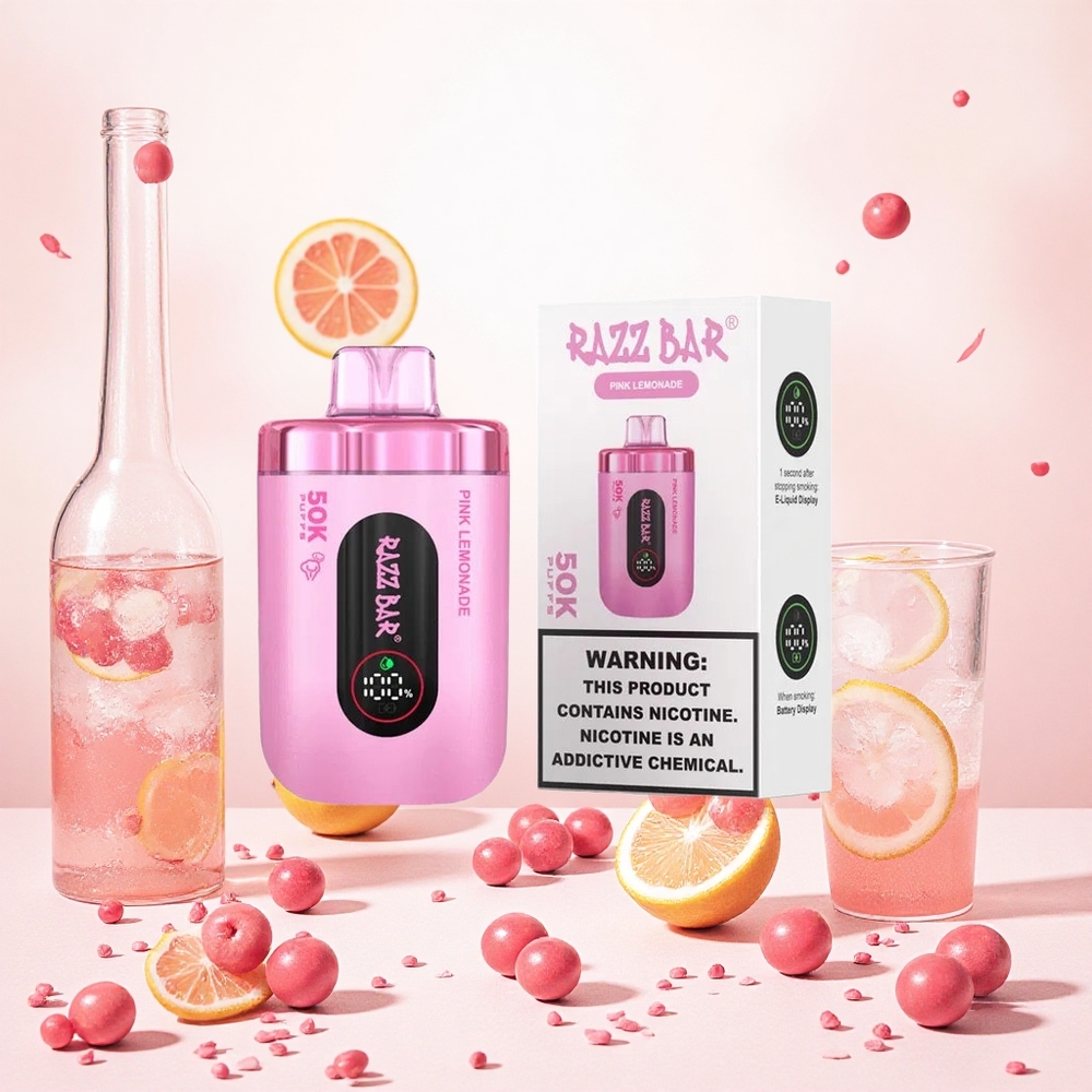 Razz Bar 50000 Puffs Razz Bar 50K Puffs Eldobható e-cigaretta Rózsaszín Citromlimonád 10 Ohm Mesh Coil 650 Mah Battery Hungary Vapes