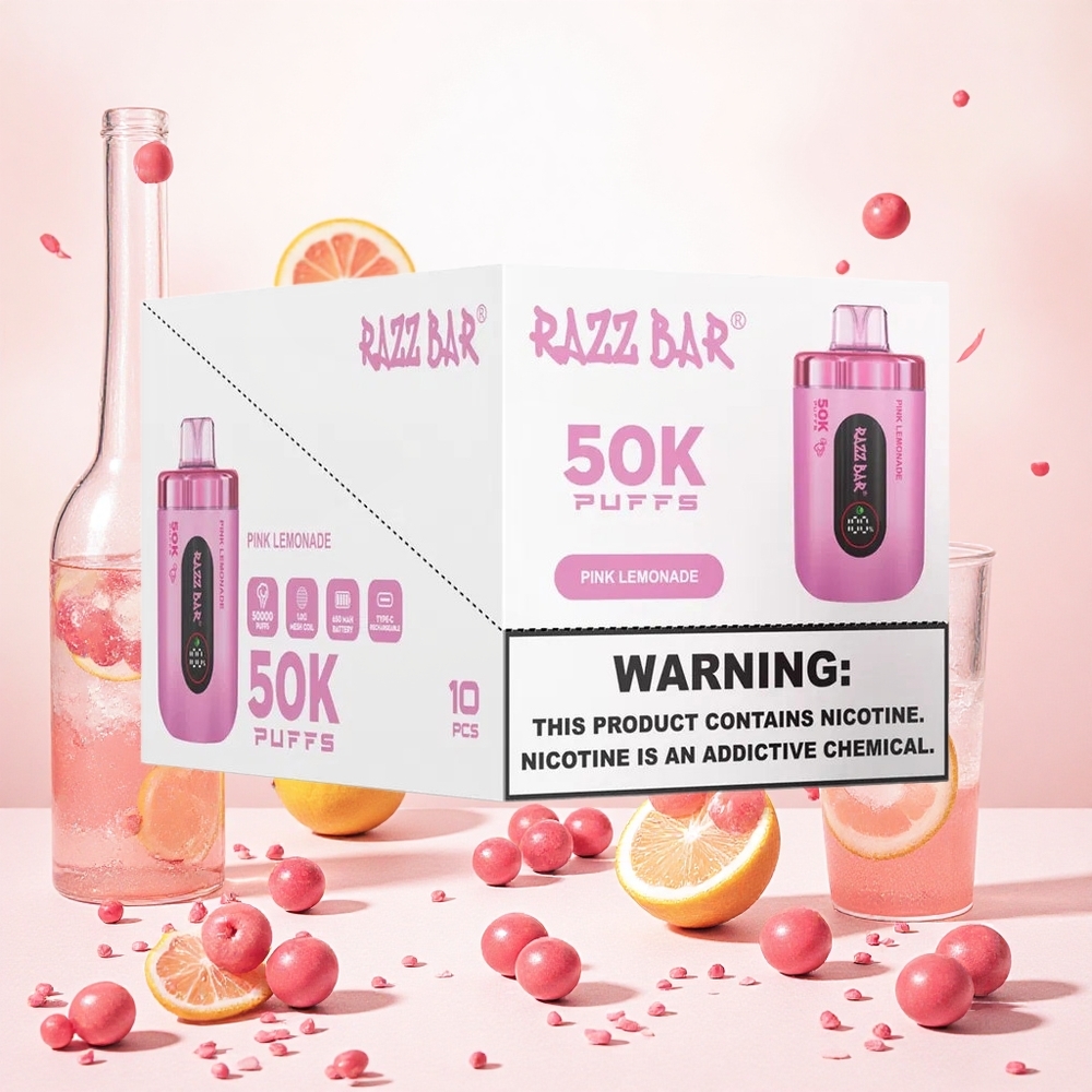 Razz Bar 50000 Puffs Razz Bar 50K Puffs Eldobható e-cigaretta Rózsaszín Citromlimonád 10 Ohm Mesh Coil 650 Mah Battery Hungary Vapes
