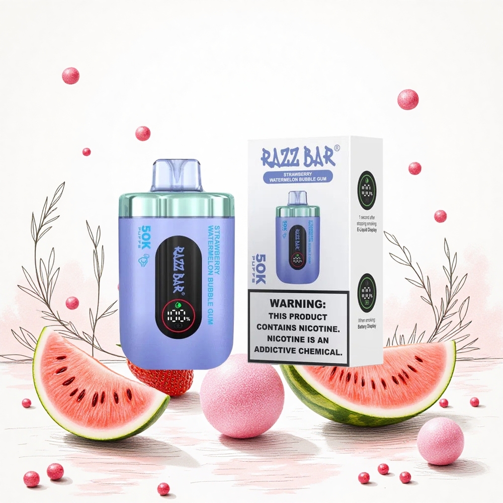 Razz Bar 50K Puffs Eldobható Vape Eper Dinnye Buborék Rágó 50000 Puffs 10 Ohm Mesh Coil Hungary Vapes
