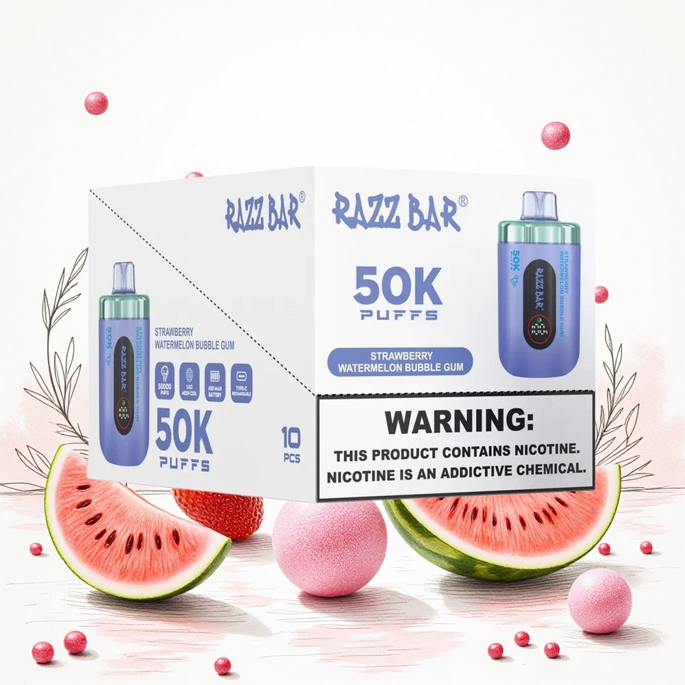 Razz Bar 50K Puffs Eldobható Vape Eper Dinnye Buborék Rágó 50000 Puffs 10 Ohm Mesh Coil Hungary Vapes