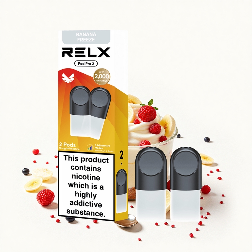 Relx Pod Pro 2 600 Puffs Dessert-Banana Fagy 18 Nikotintartalom 19ml Vape Kapacitás Hungary Vapes
